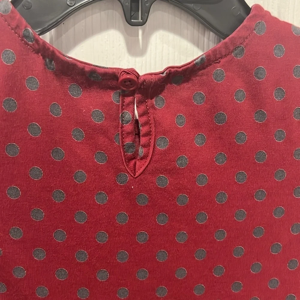 Hanna Anderson maroon gray polka dot long sleeve girls tiered dress size 6-7